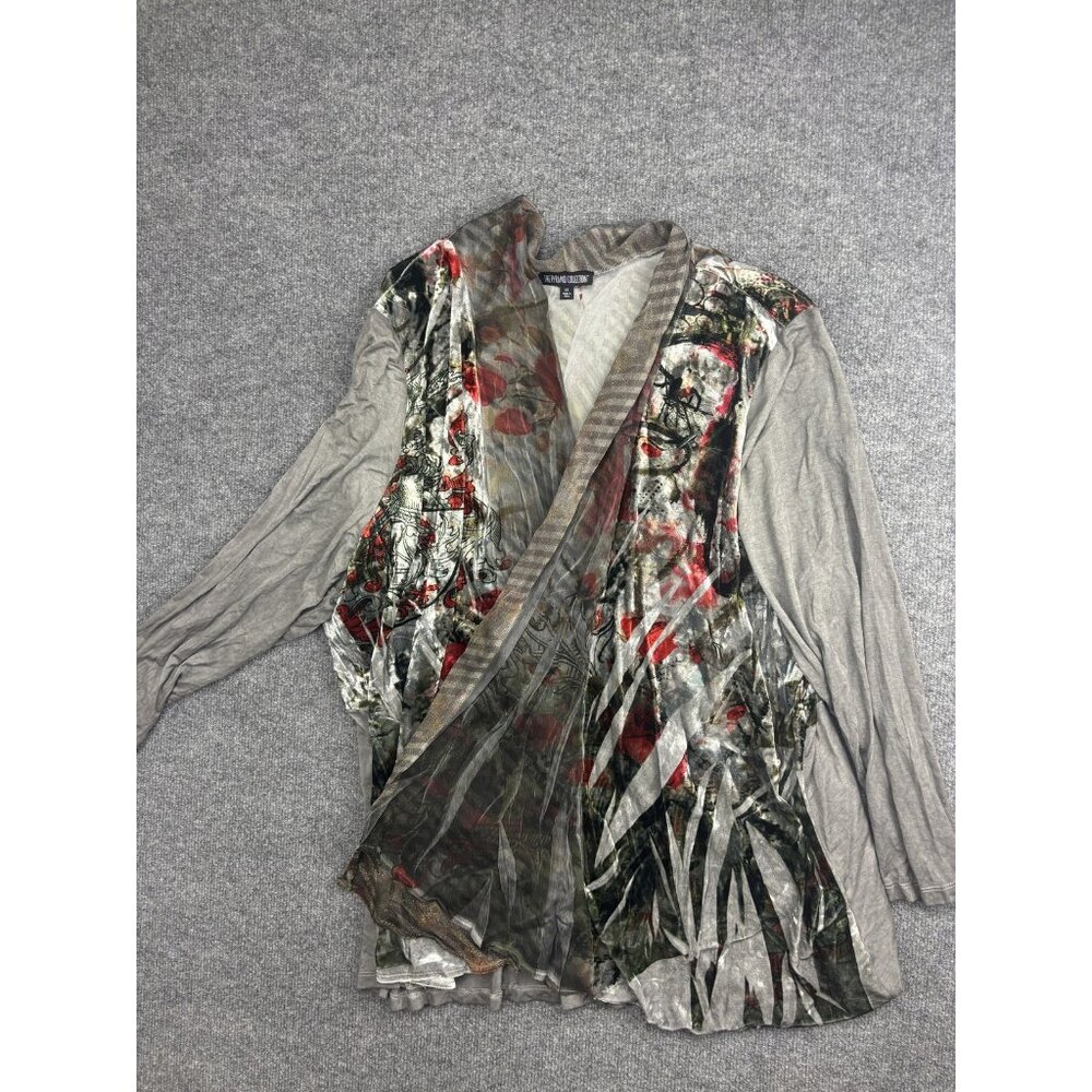 The Pyramid Collection Blouse Womens 3X Velvet Floral Tunic Kimono Long Sleeve